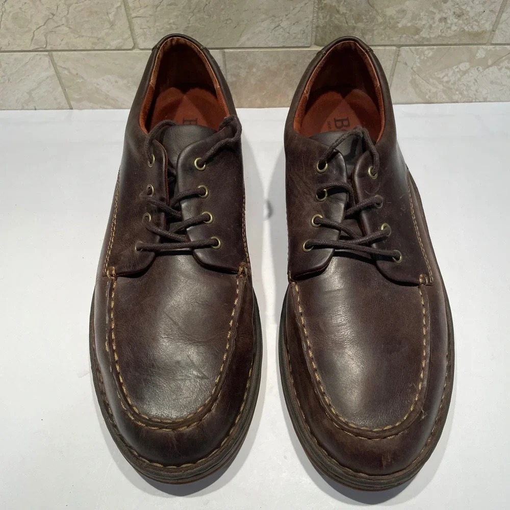 Born Nigel Tie Mens 13M Dark Brown Leather Moc Toe Oxford Shoes EUC